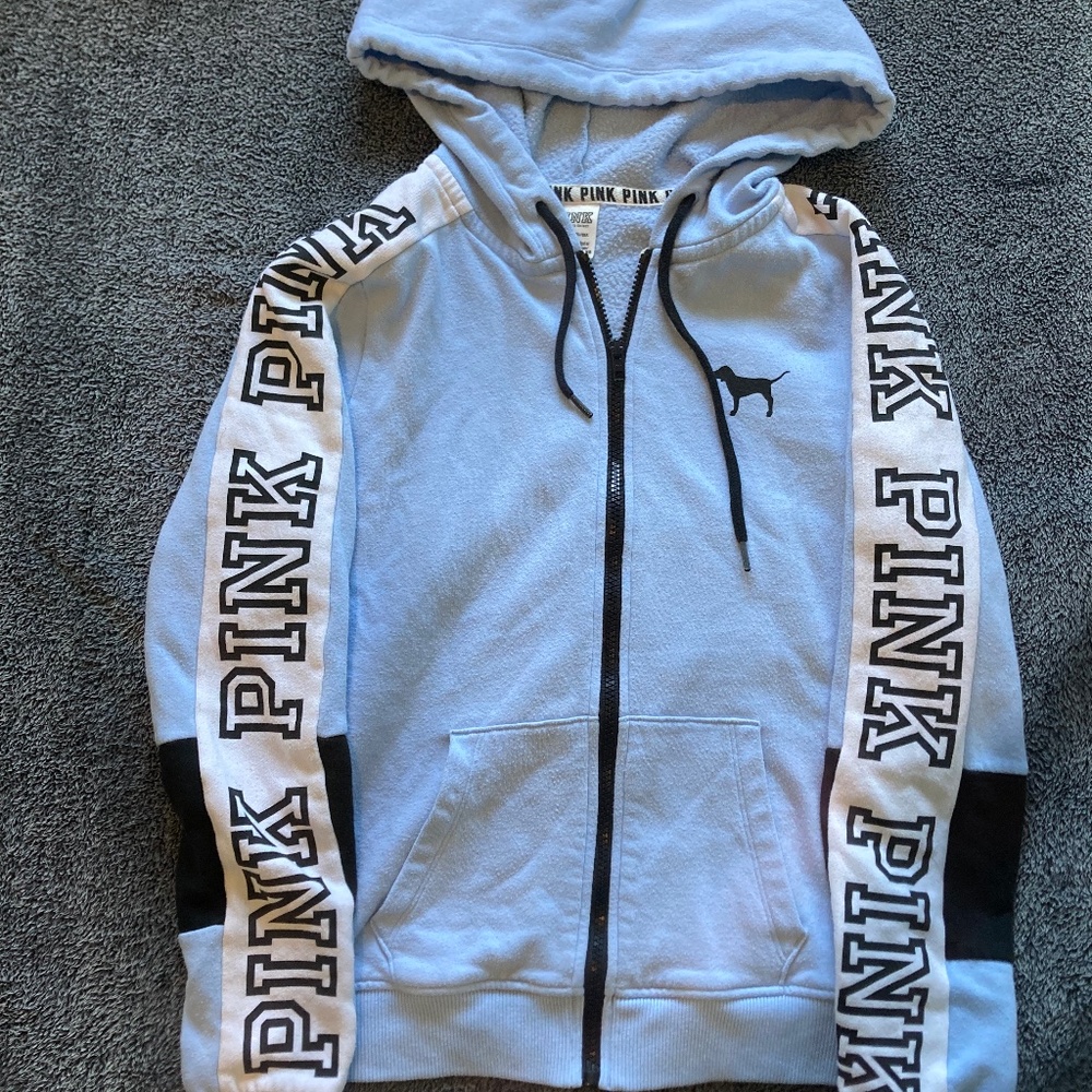 PINK Victoria’s Secret Baby Blue fleece zip-up hoodie